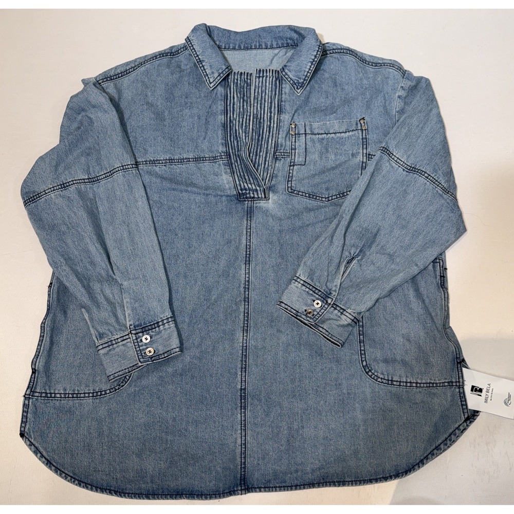 Imily Bela Denim Pullover Tunic Shirt Womens XXL NWT Light Blue Chambray Blouse